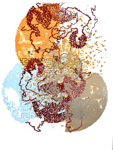 Genome Map study II screen print and mixed media